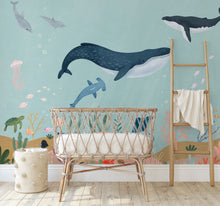 NEW! Peel and Stick / Traditional By The Sea Ocean Animals Nursery Baby Boy Removable Wallpaper - Whale Dolphin Fish Seahorse Gender Neutral