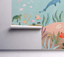 NEW! Peel and Stick / Traditional By The Sea Ocean Animals Nursery Baby Boy Removable Wallpaper - Whale Dolphin Fish Seahorse Gender Neutral