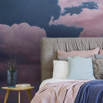 In the Clouds Blush and Blue Wall Mural, Removable Wallpaper, Peel And Stick, Wall Covering, Repositionable, Self adhesive, Wall Decor, Reusable - Fireflies Designs