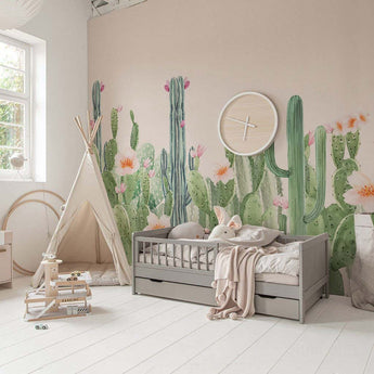 Peel and Stick CACTUS Blossom Wallpaper Watercolour Flower Pink Peach