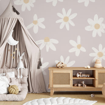 Painted Ditsy Daisy Peel and Stick Wall Mural - blush nursery neutral
