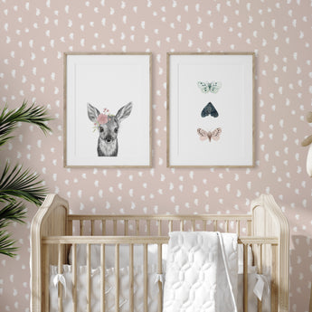 Peel and Stick Deer Animal Pattern Dots Dots Polka Dot Blush White Wallpaper Wall Mural - Office Home Nursery Removable wallpaper