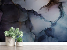 Dreamy Navy Midnight and Blush Watercolour Wall Mural - Peel and Stick or Traditional - Teen Girls Bedroom