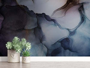 Dreamy Navy Midnight and Blush Watercolour Wall Mural - Peel and Stick or Traditional - Teen Girls Bedroom