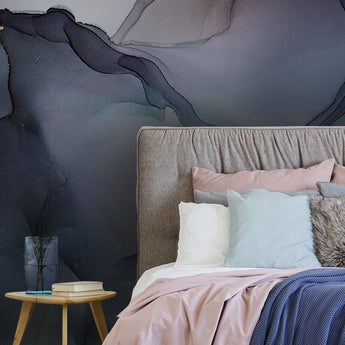 Dreamy Navy Midnight and Blush Watercolour Wall Mural - Peel and Stick or Traditional - Teen Girls Bedroom