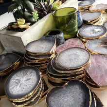 Celestial Natural/Grey/Blues/Natural Quartz & Gold Leaf Crystal Coasters