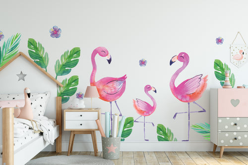Tropical Flamingo Wallpaper Watercolour Flower Pink Peach- FLORAL WATERCOLOUR PATTERN