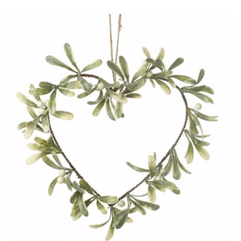 HANGING HEART MISTLETOE WREATH, 25CM - Fireflies Designs