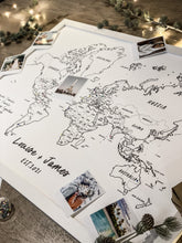 Personalised FRAMED Travel World Map Push Pin-board - Pick a Font! WHITE Print