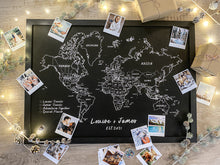 Personalised FRAMED Travel World Map Push Pin-board - Pick a Font! BLACK Print