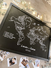 Personalised FRAMED Travel World Map Push Pin-board - Pick a Font! BLACK Print