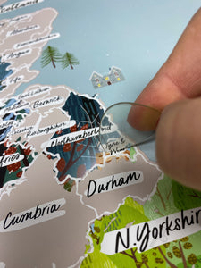 Personalised Scratch Off Map Hand drawn Watercolour UK MAP of England Ireland Scotland