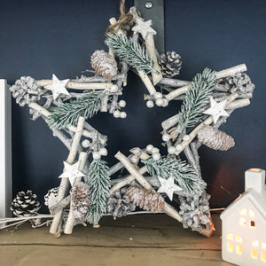 Decorated Star Twig Wreath Whitewashed