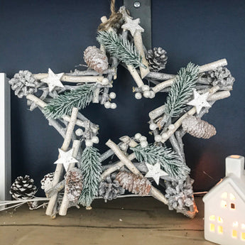 Decorated Star Twig Wreath Whitewashed - Fireflies Designs