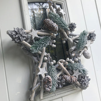 Decorated Star Twig Wreath Whitewashed - Fireflies Designs