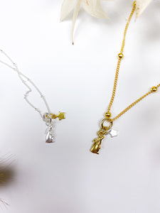 Handmade Celestial Star Gazing Hare Satellite Necklace - Gold and Silver