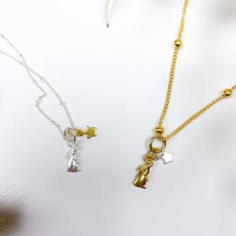 Handmade Celestial Star Gazing Hare Satellite Necklace - Gold and Silver