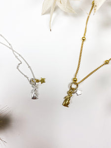 Handmade Celestial Star Gazing Hare Satellite Necklace - Gold and Silver