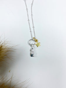 Handmade Celestial Star Gazing Hare Satellite Necklace - Silver rabbit with gold star.  My beautiful Celestial Star Gazing Hare necklace was made by myself as I love all things celestial and I absolutely love natural gemstones and crystal.   sterling silver with 18" gold plated necklace.