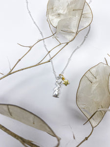 Handmade Celestial Star Gazing Hare Satellite Necklace - Silver rabbit with gold star.  My beautiful Celestial Star Gazing Hare necklace was made by myself as I love all things celestial and I absolutely love natural gemstones and crystal.   sterling silver with 18" gold plated necklace.