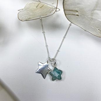 Handmade Turquoise Amazonite Crystal Gemstone Sterling Silver Star Satellite Necklace