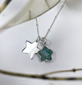 Handmade Turquoise Amazonite Crystal Gemstone Sterling Silver Star Satellite Necklace
