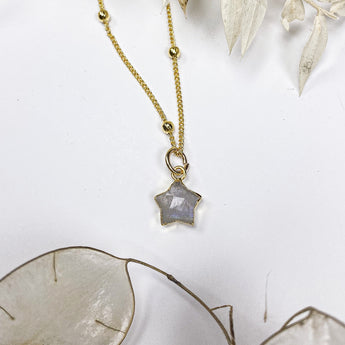 Handmade Moonstone Crystal Gemstone Gold Star Satellite Necklace