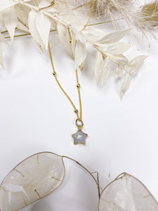 Handmade Moonstone Crystal Gemstone Gold Star Satellite Necklace