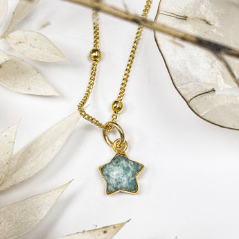 Handmade Turquoise Amazonite Crystal Gemstone Gold Star Satellite Necklace