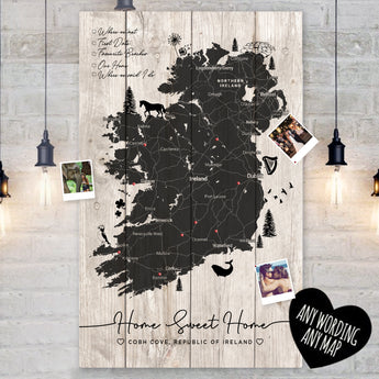 Personalised Travel Map of Ireland Pin Cork Board