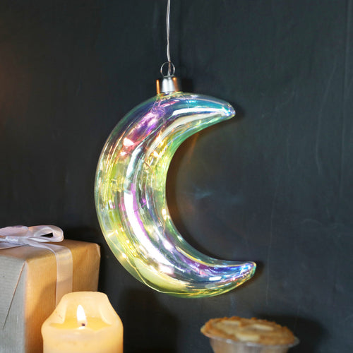 Hanging Iridescent Glass LED Moon Light