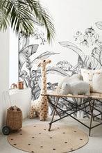 Removable Jungle Animal Elephant Giraffe Parrot Nursery Wallpaper Temporary Peel and Stick - Tropical Animal Patterns