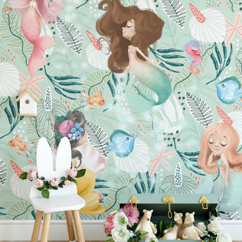 Under the Sea Ocean MERMAIDS Starfish Wall Mural, Removable Wallpaper, Peel And Stick, Wall Covering, Repositionable, Self adhesive