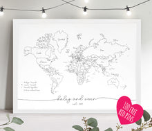 Personalised FRAMED Travel World Map Push Pin-board