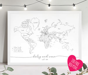 Personalised FRAMED Travel World Map Push Pin-board