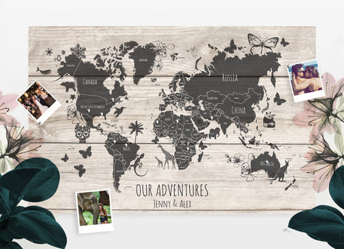 Personalised WORLD Travel World Map Pin Board DIFFERENT FONT