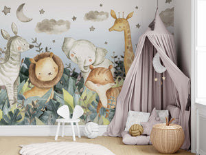 Wallpaper for Kids Room, Baby Drawing Animal Mural, Travel