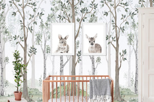 Kids Childrens Art Forest Trees Wall Mural, Removable Wallpaper, Peel And Stick, Wall Covering, Repositionable, Self adhesive, Wall Decor, Reusable