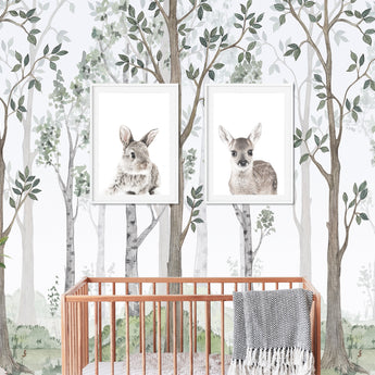 Kids Childrens Art Forest Trees Wall Mural, Removable Wallpaper, Peel And Stick, Wall Covering, Repositionable, Self adhesive, Wall Decor, Reusable