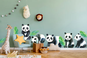 Panda Nursery Wall Stickers / Decals - Childrens Bedroom, Bear Mural, New Baby, Kids Bedroom