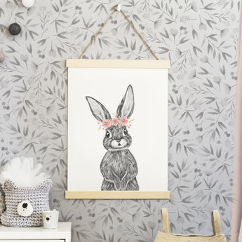 Childrens Pale Grey Watercolour Flower Wall Mural, Removable Wallpaper, Peel And Stick, Wall Covering, Repositionable, Self adhesive, Wall Decor, Reusable