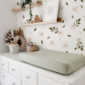 Peel and Stick or Traditional Nursery Wallpaper - Vintage Daisy Eucalyptus Watercolour white and Pink Flower Floral Pattern ANY COLOUR 1