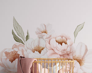 Peony Blush and Neutral Border Flowers Peel and Stick Mural