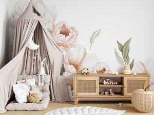 Peony Blush and Neutral Border Flowers Peel and Stick Mural