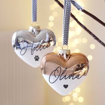 Personalised Metallic Dipped Ceramic Heart Bauble - Fireflies Designs