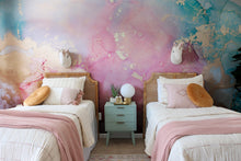 Boho Dreamy Pink Turquoise Gold Watercolour Abstract Wall Mural - Pink Blue Pastel Peach Rainbow - Traditional or Peel and Stick wallpaper