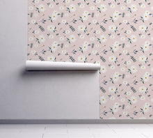 Peel and Stick Nursery Wallpaper - Vintage Daisy Eucalyptus Watercolour Peach and Pink Flower Floral Pattern
