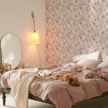 Peel and Stick Nursery Wallpaper - Vintage Daisy Eucalyptus Watercolour Peach and Pink Flower Floral Pattern