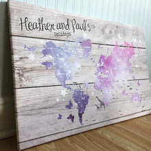 Personalised WATERCOLOUR WORLD Travel Map Pin Board