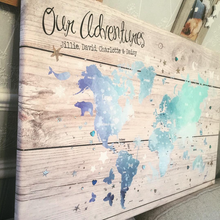 Personalised WATERCOLOUR WORLD Travel Map Pin Board